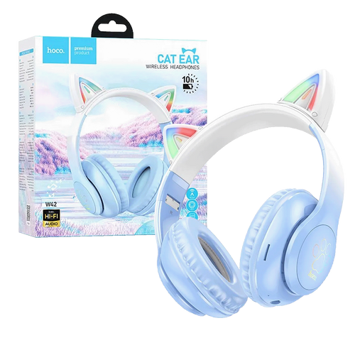 hoco. Bežične stereo slušalice, Bluetooth v5.3, 400mAh - W42 Cat Ears, Crystal Blue slika 1