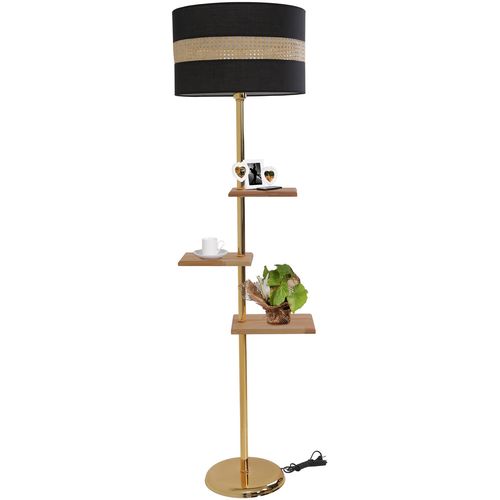 Moda Gold Lambader Silindir 02 Rattan Abajurlu Gold Floor Lamp slika 2