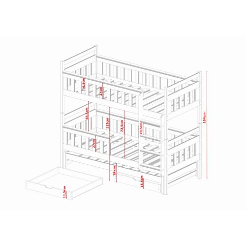 Drveni dječji krevet na kat Kors s tri kreveta i ladicom - bijeli - 190/200*90 cm slika 2