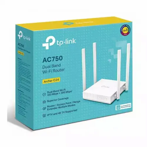 Wireless Router TP-Link Archer C24 AC750 433Mb/s/ext x 4/2.4-5Ghz/1WAN/4LAN slika 1