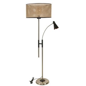 Forza Mat Krom Lambader Silindir Rattan Abajurlu Chrome Floor Lamp