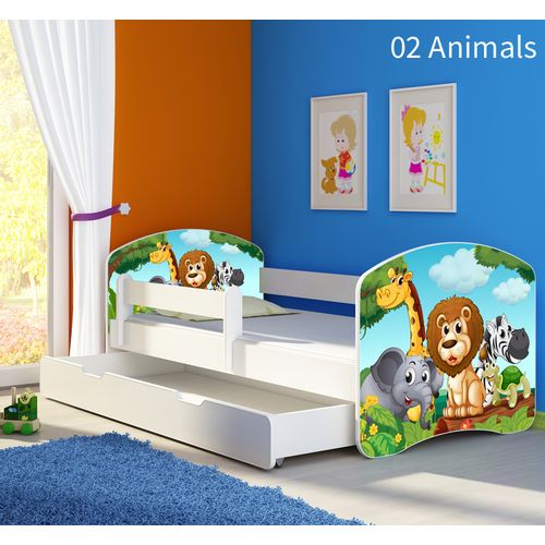 Dječji krevet ACMA s motivom, bočna bijela + ladica 180x80 cm 02-animals slika 1