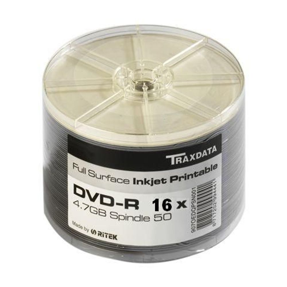 TRAXDATA OPTIČKI MEDIJ DVD-R 16X SPINDLE 50 WHITE FULL PRINTABLE slika 1