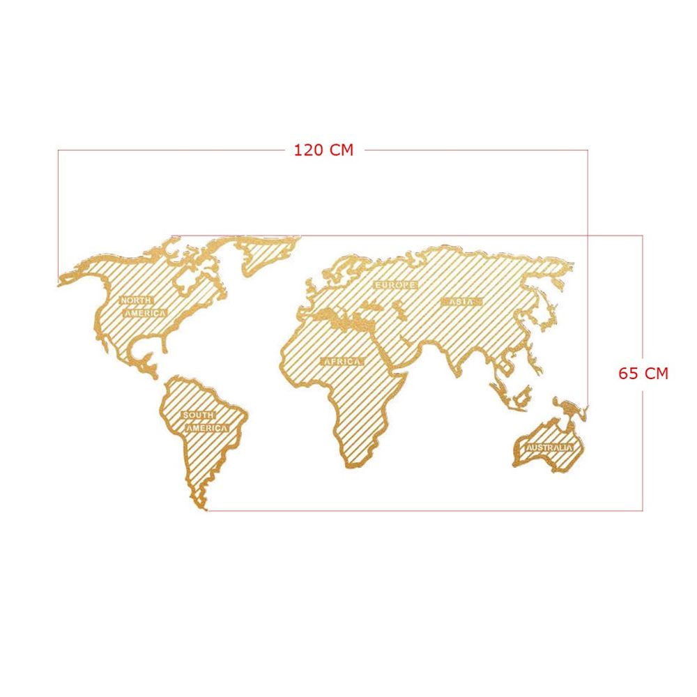 Zlatna Dekorativna Metalna Zidna Umetnost - Mapa Svijeta u Prugama (120 x 65 cm) slika 3