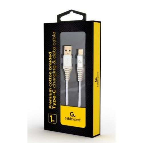CC-USB2B-AMCM-1M-BW2 Gembird Premium cotton braided Type-C USB charging -data cable,1m, silver/white slika 2