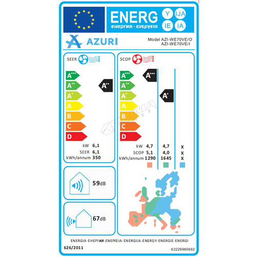 AZURI NORA klima uređaj 6,15 kW, Inverter - set, unutarnja i vanjska jedinica slika 2