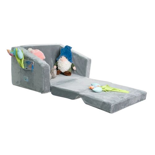 Kinder Home Plišana Dečija Sofa-Krevet 2U1 Siva slika 14