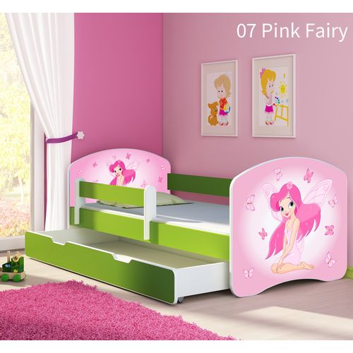 Dječji krevet ACMA s motivom, bočna zelena + ladica 180x80 cm 07-pink-fairy slika 1