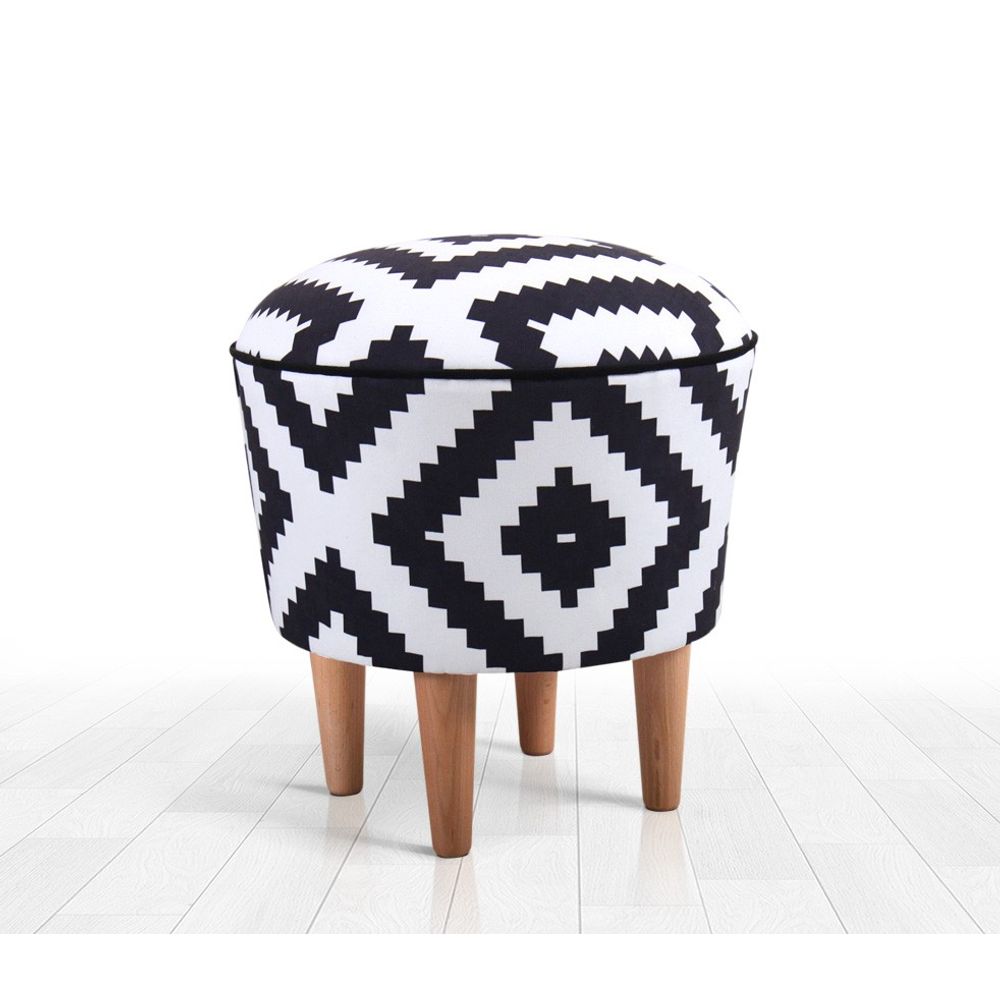 Luiz Pouffe - Crno-Bijeli dizajn s drvenim nogama slika 2