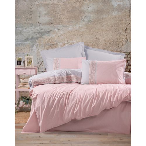 L'essential Maison Mila - Pink PinkGrey Ranforce Dupli Pokrivač za Jorgan slika 1