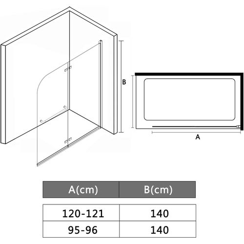Sklopiva vrata za tuš-kabinu s 2 ploče ESG 95 x 140 cm slika 26