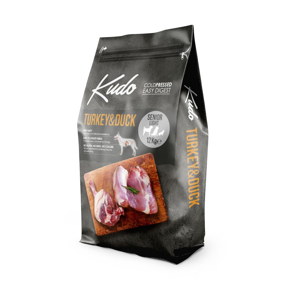 KUDO LG Turkey&Duck, potpuna suha, hladno prešana, hrana za starije pse i za pse s prekomjernom tjelesnom težinom, 12 kg slika 1