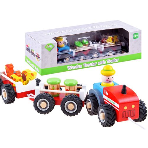 Drveni traktor s dvije prikolice slika 1