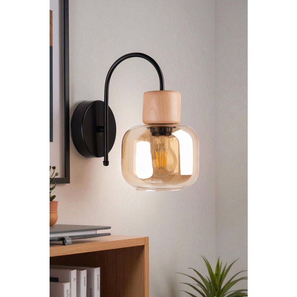 Opviq Zidna lampa 915, med, hrast, crna slika 1