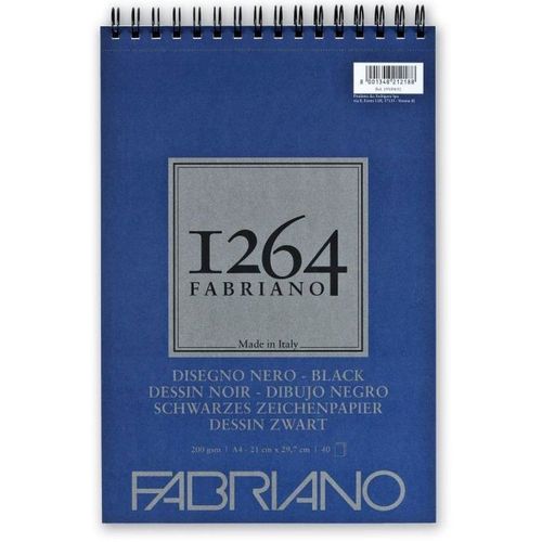 Blok Fabriano 1264 black drawing 21x29,7 (A4) 200g 40L spiralni top side slika 1