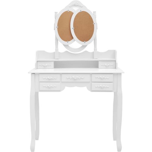 Toaletni stolić sa stolcem i trostrukim ogledalom bijeli slika 30