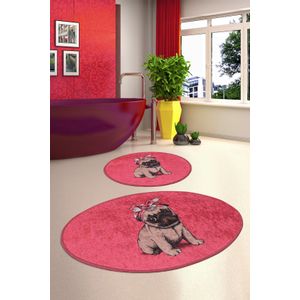 Pink Pug Multicolor Bathmat Set (2 Pieces)