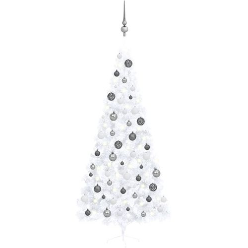 Umjetna polovica božićnog drvca LED s kuglicama bijela 240 cm slika 10