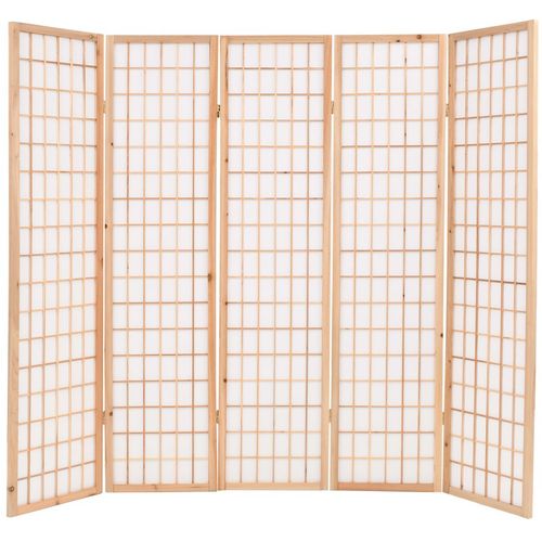 Sklopiva sobna pregrada s 5 panela u japanskom stilu 200x170 cm prirodna slika 21