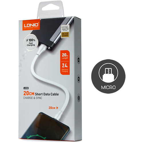 Data kabl LDNIO LS550 2.4A micro USB 0.2m beli slika 1