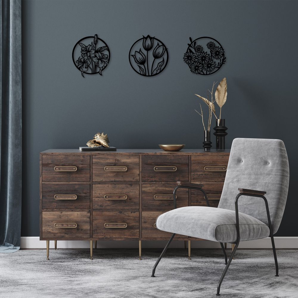 Dekorativni Metalni Zidni Ukras - Flowers 274 S Black slika 3
