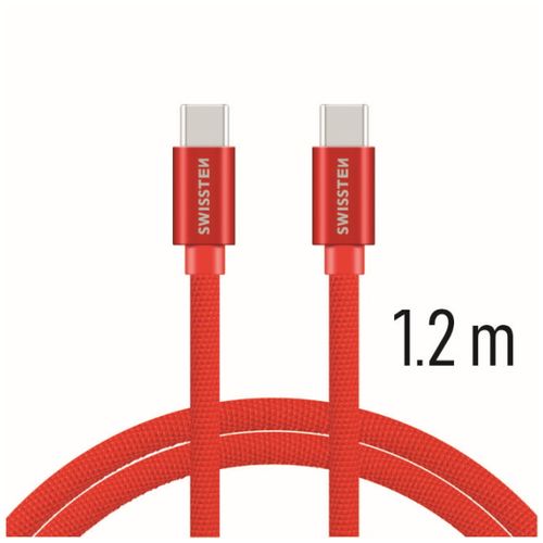 SWISSTEN kabel USB-C/USB-C, platneni, 3A, 1.2m, crveni slika 1