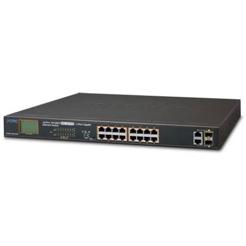 Planet 20 Port LCD managed PoE Switch (16x 100mbps 802.3at PoE (300W) 2x GbE 2x 1G SFP) Rackmount Switch slika 1