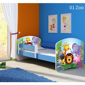 Dječji krevet ACMA s motivom, bočna plava 180x80 cm - 01 Zoo