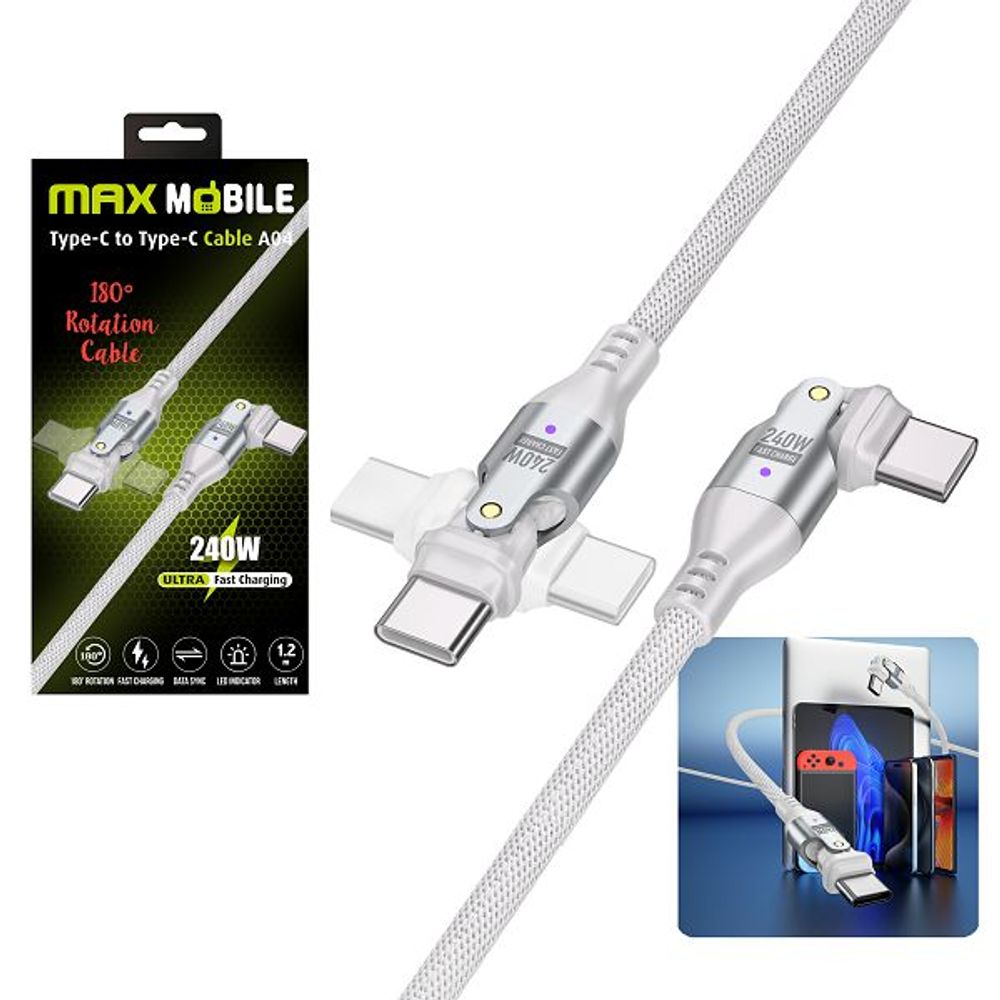 MAXMOBILE DATA KABEL TYPE C-TYPE C A04 WHITE QC 240W,Dual rotate,1.2m slika 1
