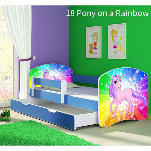 Dječji krevet ACMA s motivom, bočna plava + ladica 160x80 cm 18-pony-on-a-rainbow slika 1