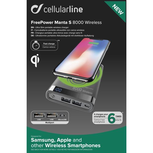 Cellularline prijenosni punjač Manta 8.000 mAh Wireless crna slika 5