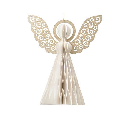 Ukras za jelku Hanging paper angel 15cm 709224 - White - KMG slika 1