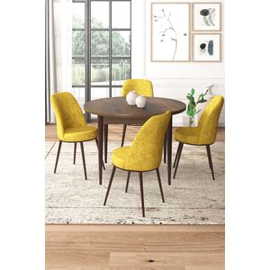 Tor - Baroque, Mustard BaroqueMustard Set Trpezarijskog Stola i Stolica (5 Komada)