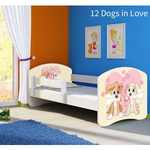 Dječji krevet ACMA s motivom, bočna bijela 140x70 cm 12-dogs-in-love