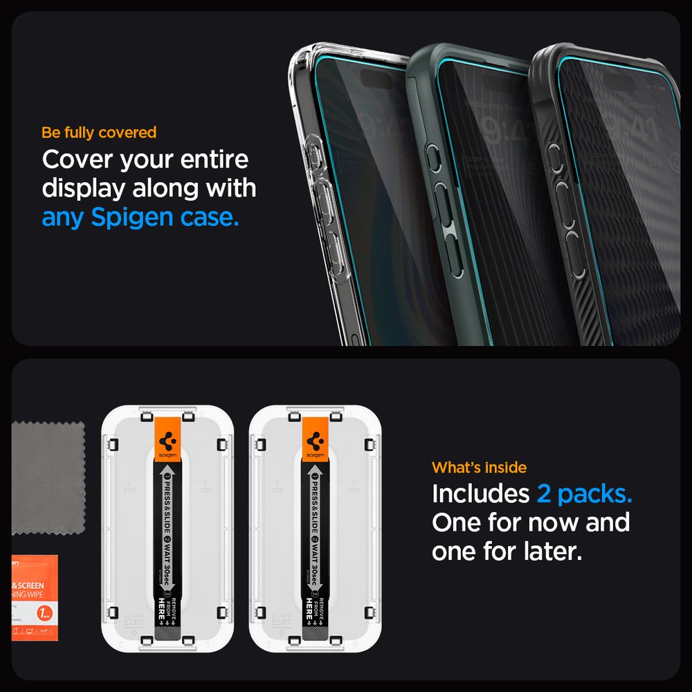 Spigen Glass tR EZ Fit (Privacy) 2 Pack, transparency - iPhone 15 Pro Max slika 14
