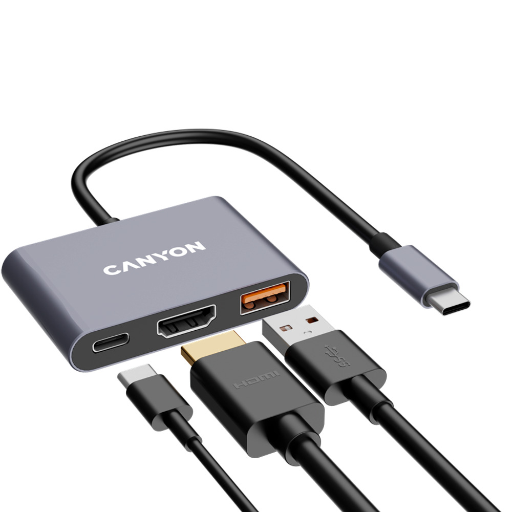 CANYON hub DS-4 3in1 USB-C Grey slika 5