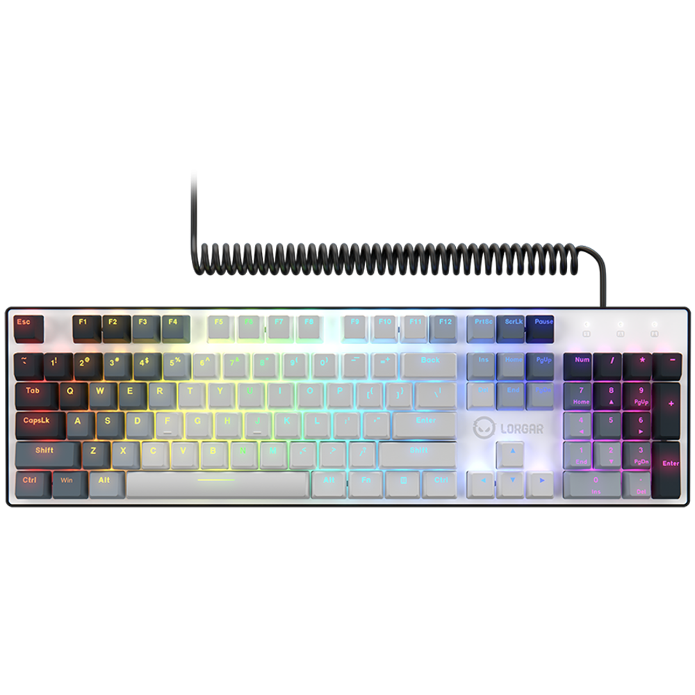 LORGAR Azar 514, Mehanička igračka tastatura, RGB pozadinsko osvjetljenje, 1680000 varijacija boja, 18 režima, broj tastera: 104, 50M klikova, linearni Dream prekidači, kabl do 3.4m, ABS plastika + metal, magnetski poklopac, 450*136*39mm, 1.17kg, bijela, EN raspored slika 2