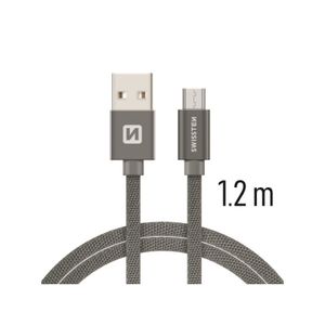 SWISSTEN kabel USB/microUSB, platneni, 3A, 1.2m, sivi