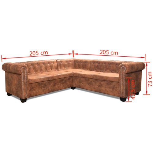 Kutna garnitura Chesterfield za 5 osoba od umjetne kože smeđa slika 49