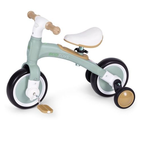 ECOTOYS Balans Bicikl sa Pedalama i Pomoćnim Točkovima 3u1 - Green slika 2