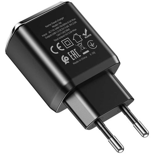 Hoco - Zidni punjač Charmer (N6) - 2xUSB-A, Q.C 3.0, 18W, 3.0A - crni slika 3