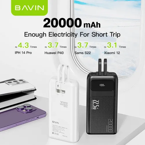 Bavin Power bank 20000mAh 22,5W Type C & Ligtning kabl bela slika 3