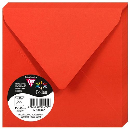 Clairefontaine kuverte Pollen 140x140mm 120gr coral red 1/20 slika 1