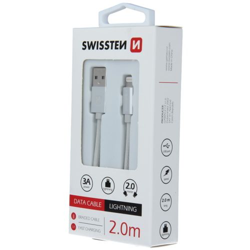 SWISSTEN kabel USB/Lightning, platneni, 3A, 2m, srebrni slika 3