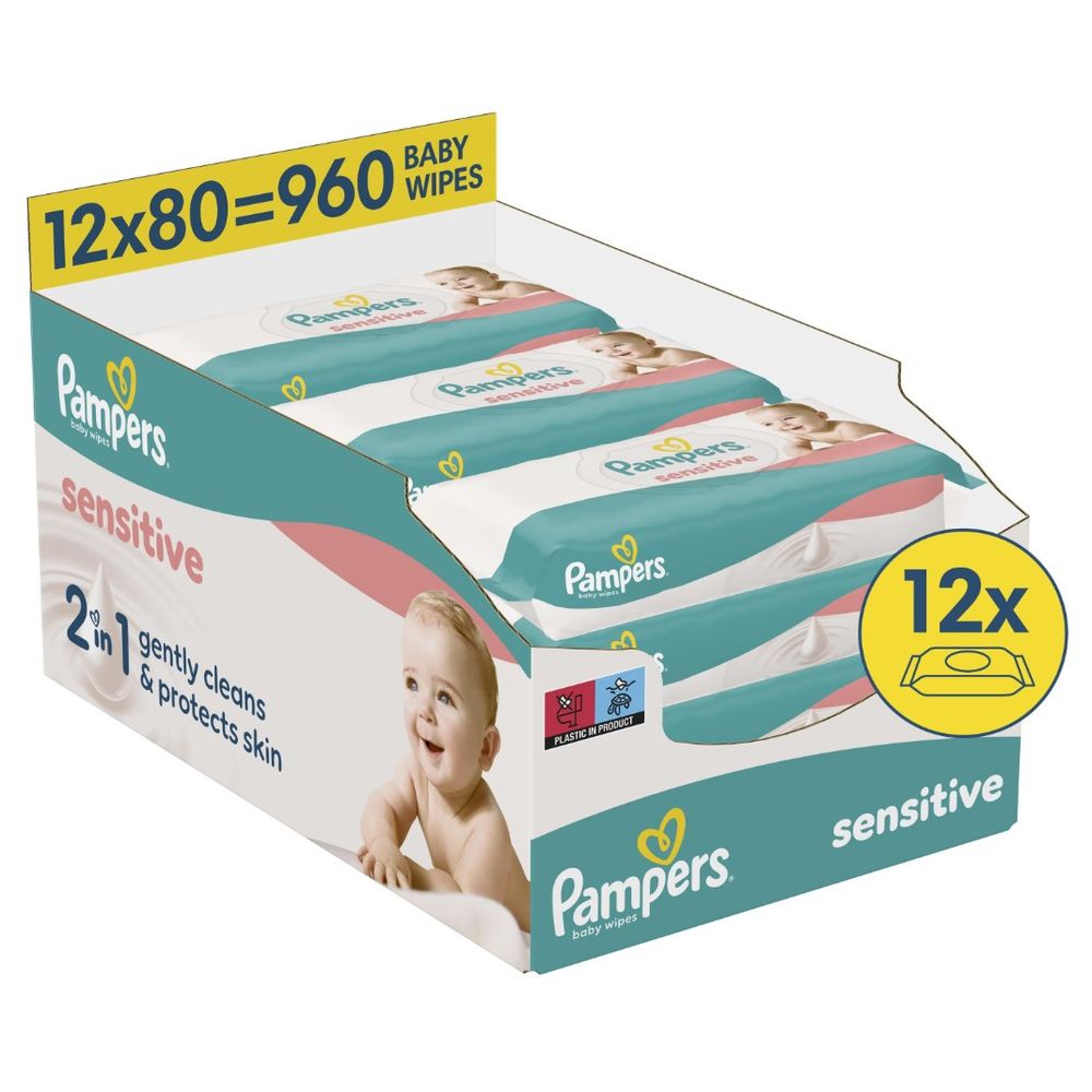 Pampers Vlažne maramice Sensitive 2u1 XXL / 12x80kom slika 1