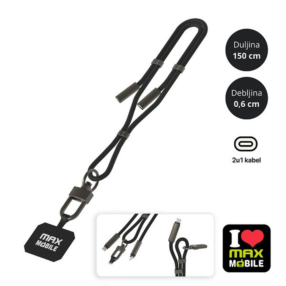 MAXMOBILE DATA KABEL TYPE C-TYPE C,Fashion 6mm vezica 2u1,1.5m ,Black slika 1