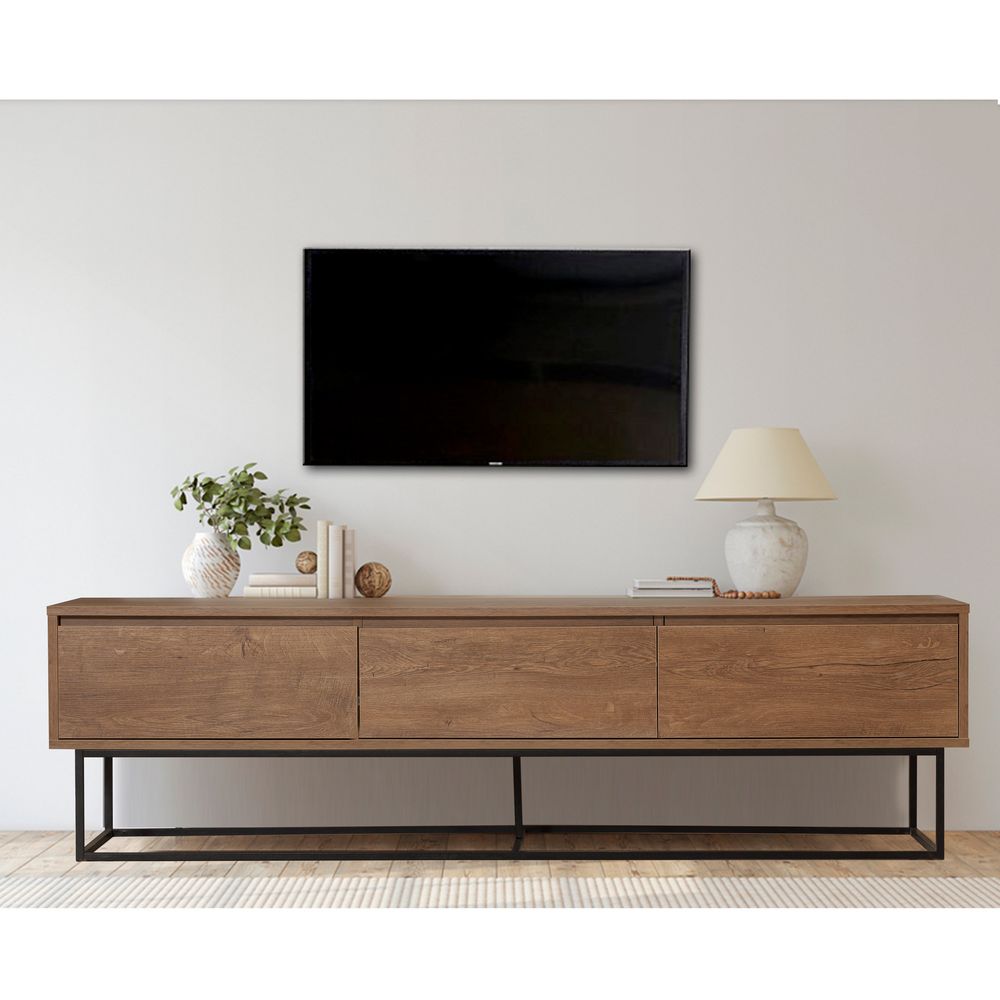 TV Stalak Milo 180 u Boji Oraha sa Crnim Metalnim Okvirom slika 1