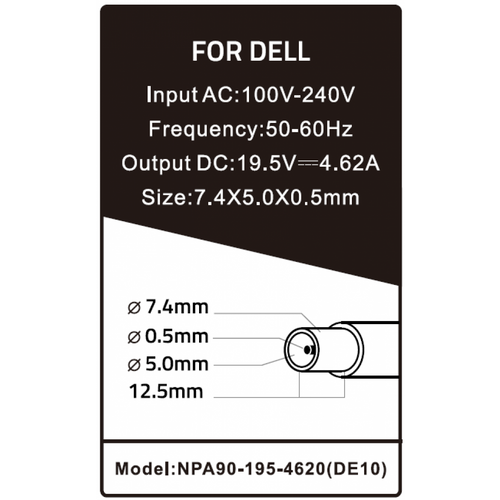 NPA90-195-4620 (DE10) **Gembird punjac za laptop 90W-19.5V-4.62A, 7.4x5.0mm black PIN (1065) slika 2