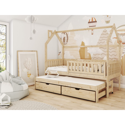 Drveni dječji krevet Monkey s dodatnim krevetom i ladicom - svijetlo drvo - 160/180*80 cm slika 1