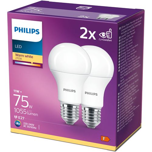 Philips LED žarulja, E27, A60, topla, 11W, mat. 2x slika 1